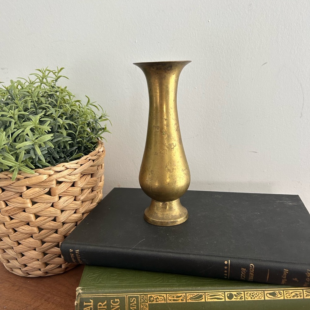 Brass Floral Stem Vase Home Decor 6”H
